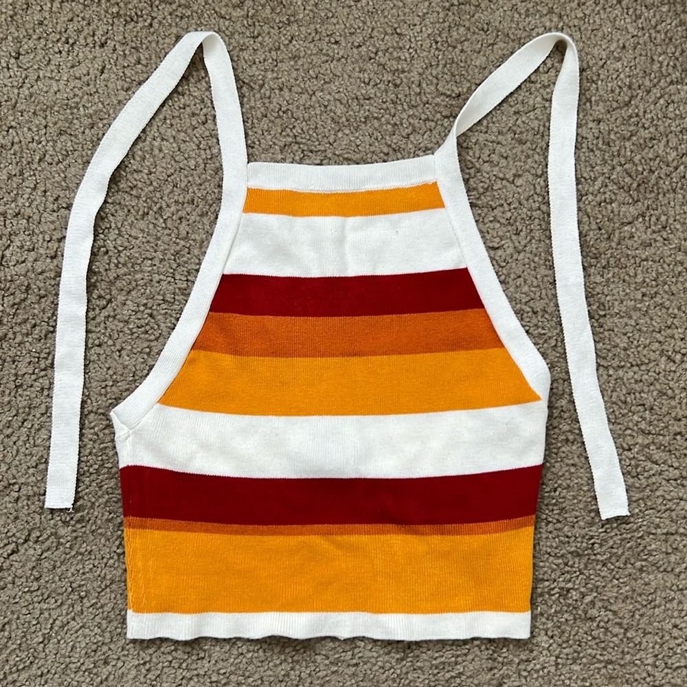 Striped halter cropped tank top